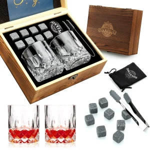 Whiskey Gifts for Men, Whiskey Glasses Set of 2, Whiskey Stones, Bourbon Gift...