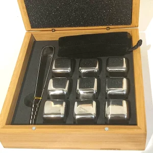 9 Whiskey Stone Set in High Quality Bamboo Box