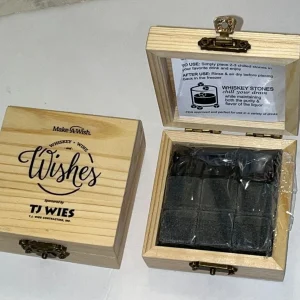 Wine Whiskey & Wishes Set of 12 Whiskey Chilling Stones- in 2 Pine Wooden Boxes