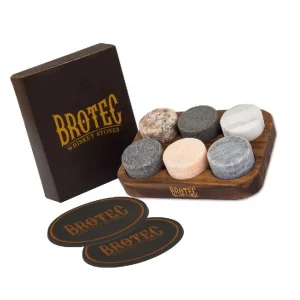 Whiskey Stones Gift Set - 6 Granite Round Beverage Chilling Drinking Stones W...