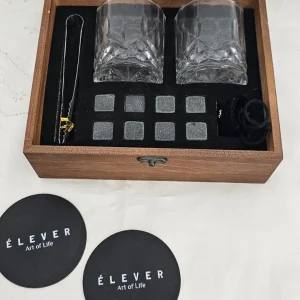 NIB Whiskey Chilling Stone Set Handcrafted Basalt Stones Wooden Box Gift Men
